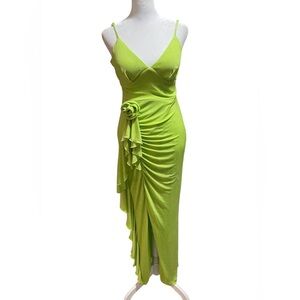 CITY TRIANGLES Y2K Green Sparkly Ruffle Long Slit Dress Size 5 Fairycore